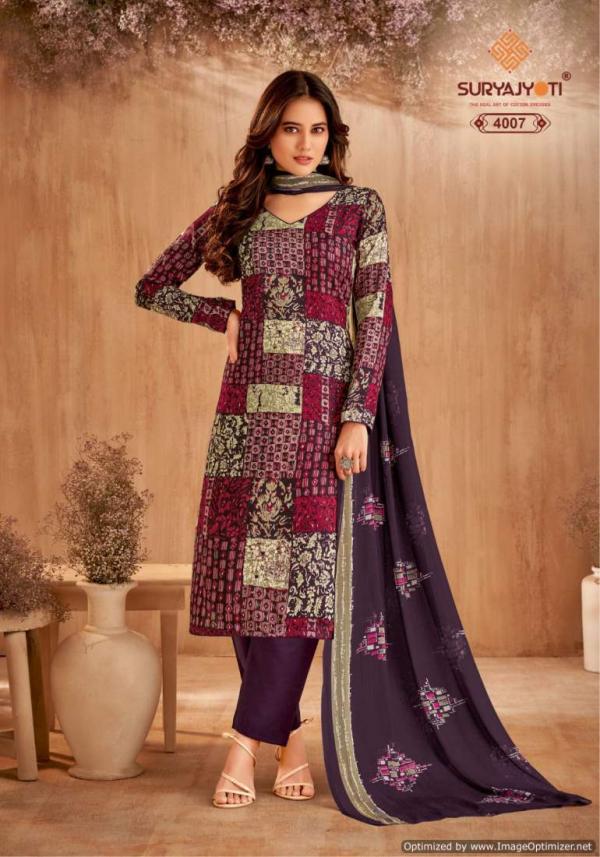 Suryajyoti Naishaa Vol 40 Jaam Satin Cotton Printed Dress Material